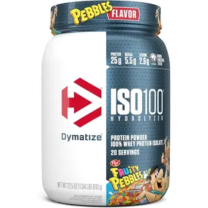 Dymatize ISO100 Hydrolyzed Protein Powder, 100% Whey Isolate, 25g of Protein, 5.5g BCAAs, Gluten Free, Fast Absorbing, Fruity Pebbles, 20 Servings