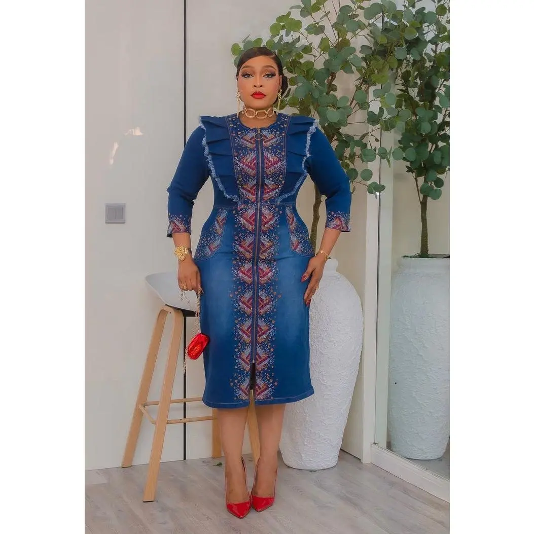 Sparkly Blue Denim & Diamonds Dress, Rhinestone Crystal Embellished Stretch Curvy Jeans  Date Night Birthday Party Dinner Photoshoot Ladies Going Out