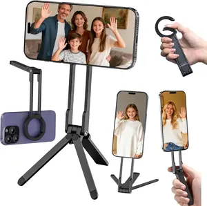 Magnetic Phone Tripod Stand for iPhone-Aluminium Maglock Smartphone Mini Tripod Pocket Cell Phone Stand Strong Magnet Quick Mount Compatible with iPhone 17 16 15 14 13 12 Series