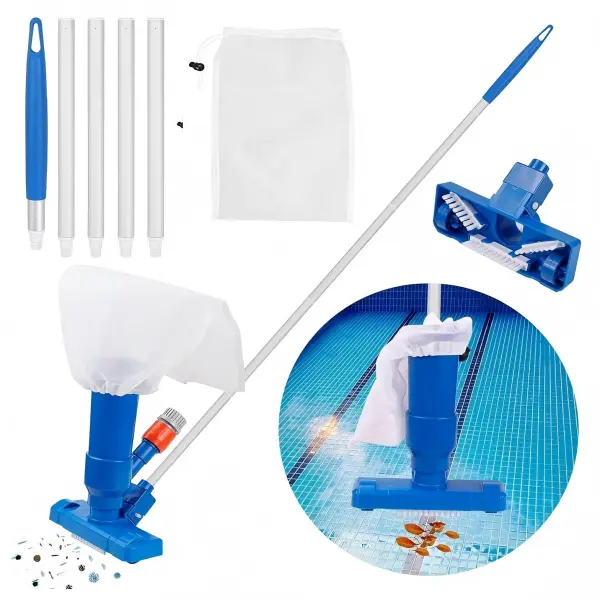 Jet Pool Vacuum Cleaner with Adjustable Telescopic Pole & Filter Bag, Manual Water Pressure Powered Cleaning Tool for Above Ground Pool, Spa, Hot Tub, Pond & Outdoor Fountain