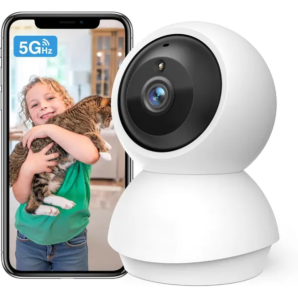 2K WiFi Security Camera Indoor with Phone App, Baby & Pet Monitor, 2.4GHz/5GHz Dual Band, Motion Detection, Night Vision, 2-Way Audio, SD & Cloud Storage, Works with Alexa & Google Home