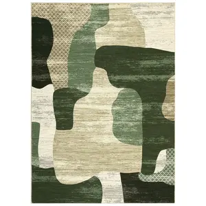 9x12 ft Rectangular Polyester Fiber Imitation Cashmere Green Area Rug, Modern Color Block Abstract Print, Washable Surface, Multi-Room Use for Hallway, Office, Abstract Rugs, Color-Block Area Rugs