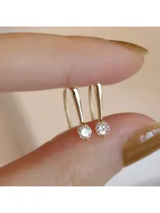 14K Gold Plated Dainty Solitaire CZ Drop Earrings for Women, Minimalist Huggie Hoop Earrings for Everyday