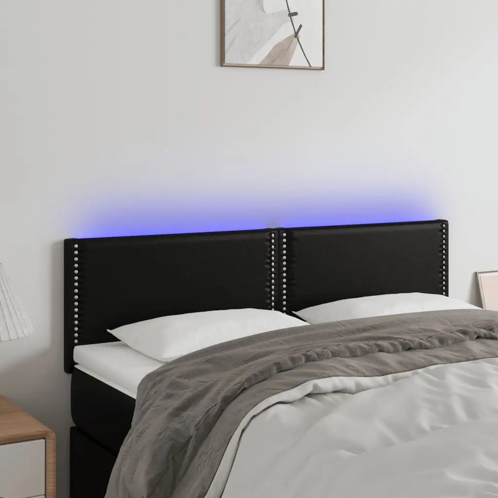 LED Headboard Black 56.7"x2"x30.7"/34.6" Faux Leather