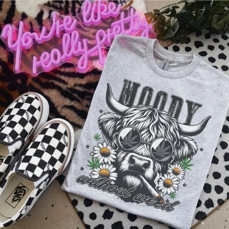 Moody Without W33d Ash Grey T-Shirt - Bleached - Gildan - Unisex