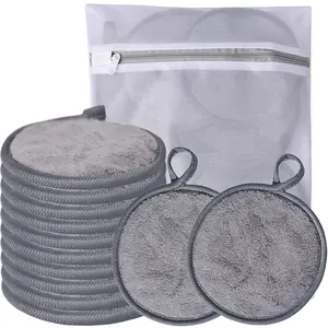 Large Reusable Makeup Remover Pads for Face, Soft Microfiber Makeup Remover Cloths Washable, Premiun 5 INCH Face Cleaning Pad with Laundry Bag, 12 Pack Grey