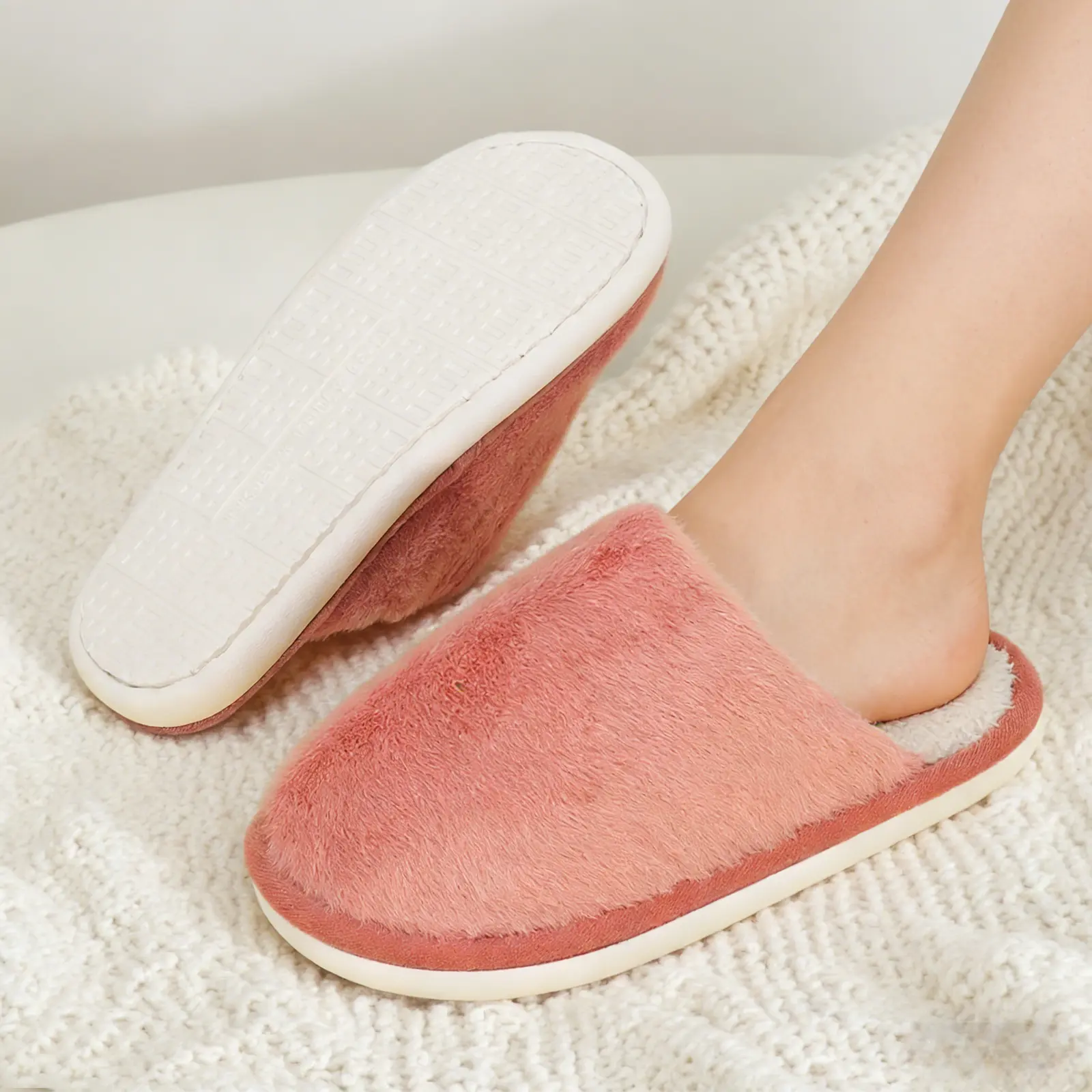 Unisex Soft Plush Winter Slippers for Women, Slide-On Indoor Use Footwear with Rubber Sole & Soft Liner, Cozy Fuzzy Flat Cotton Shoes, Stylish Multi-Color House Slippers, Foot Care Slippers