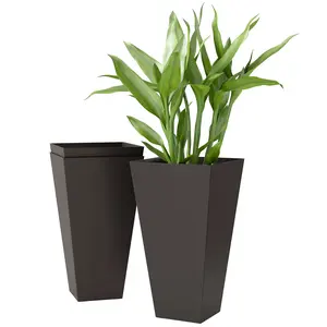 Outsunny Set of 3 Tall Planters with Drainage Hole, 28" Outdoor Flower Plant Pots, Indoor Planters for Porch Patio and Deck, Brown