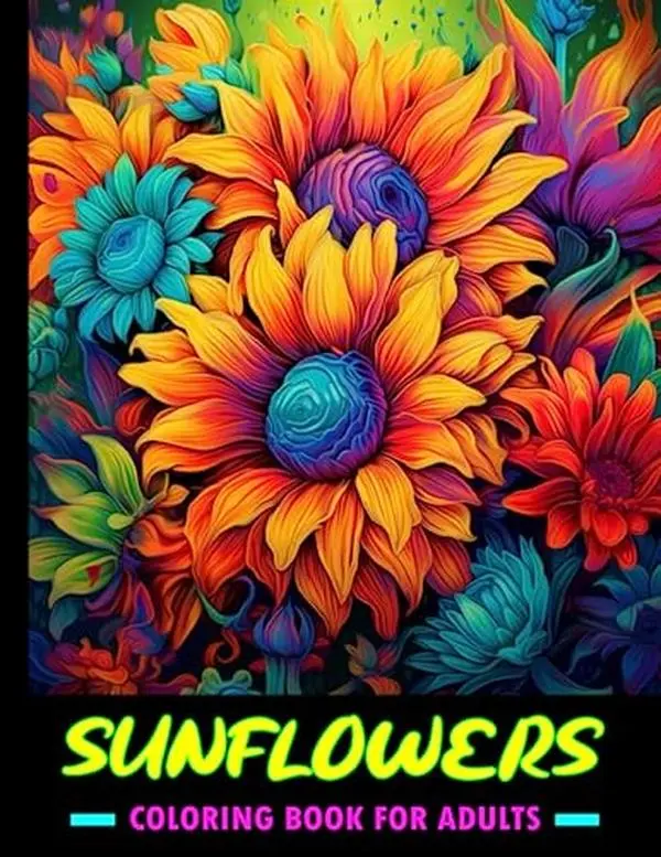Sunflowers Coloring Book For Adults: Large print flowers coloring book for anxiety relief and relaxation / 50 beautiful sunflower designs to color for women and teens