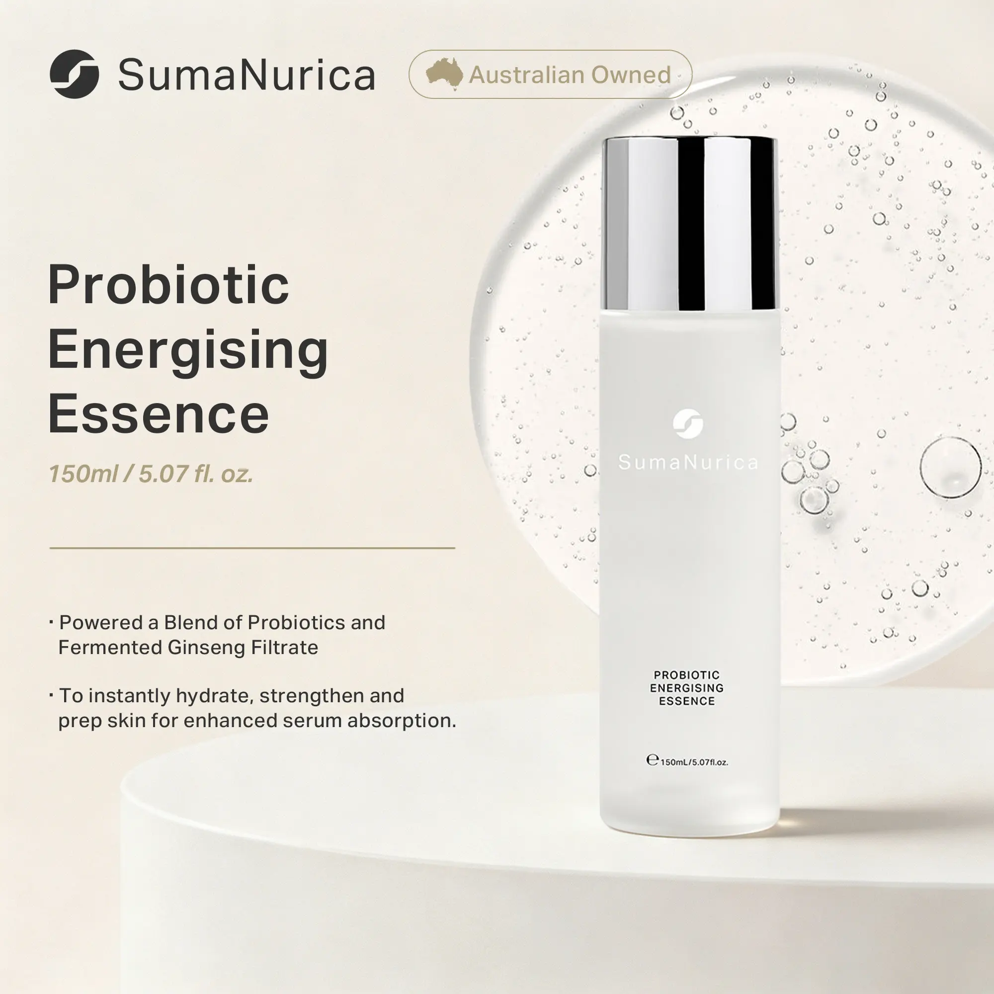 SUMANURICA Probiotic Energizing Essence - Hydrating Daily Moisturizer for Skin Repair, For Sensitive & Acne-Prone Skin, 150ml, Hydrate, All Skin Types