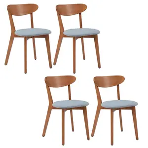 Giratree Dining Chairs Set of 2 4, Wooden Dining Chair Armless, Mid-Century Modern Upholstered Linen Seat Cushion Dining Room Chair for Home Kitchen Dining Room Restaurant