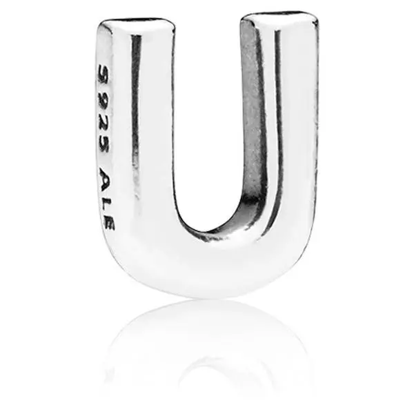 PANDORA Letter U Petite Silver Charm, Elegant and Understated Small Letter-Shape Pendant for Floating Lockets