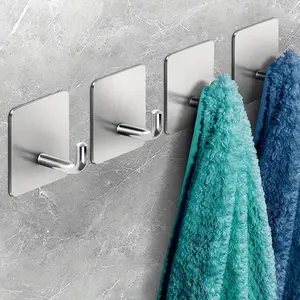 Modern Wall-Mounted Self-Adhesive Hooks, 4 Counts/set Portable Heavy-Duty Stainless Steel Towel Hooks for Bathroom, Kitchen & Bedroom, Storage Organizers & Bathroom Organizing Accessories