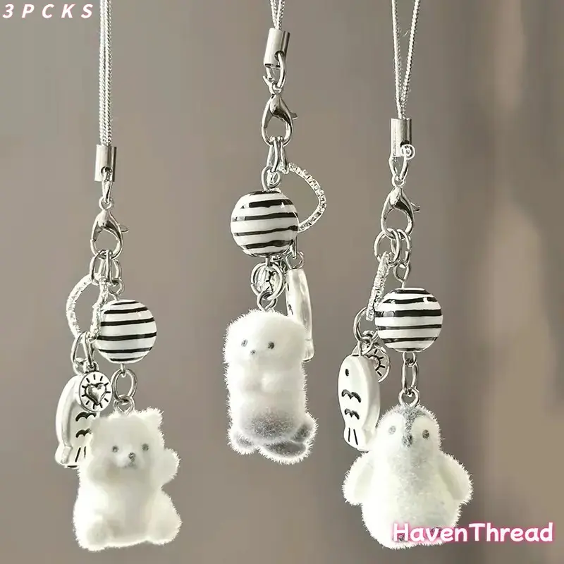 Plush Pomeranian Puppy Charm Keychain Set, 3-Piece Beige & Brown Bag Charms with White/Black Noses, for Backpacks/Keys, Mini Gifts for Dog Lovers (Sports & Outdoor Fan Shop Gaming Accessory)