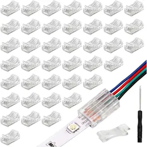 40 Pack RGB LED Light Strip Connectors, 4-Pin 10mm Solderless LED Strip to Wire Quick Connector,  Gapless Adapter Track Lighting Connectors for 5050 Multicolor LED RGB Strip Lights