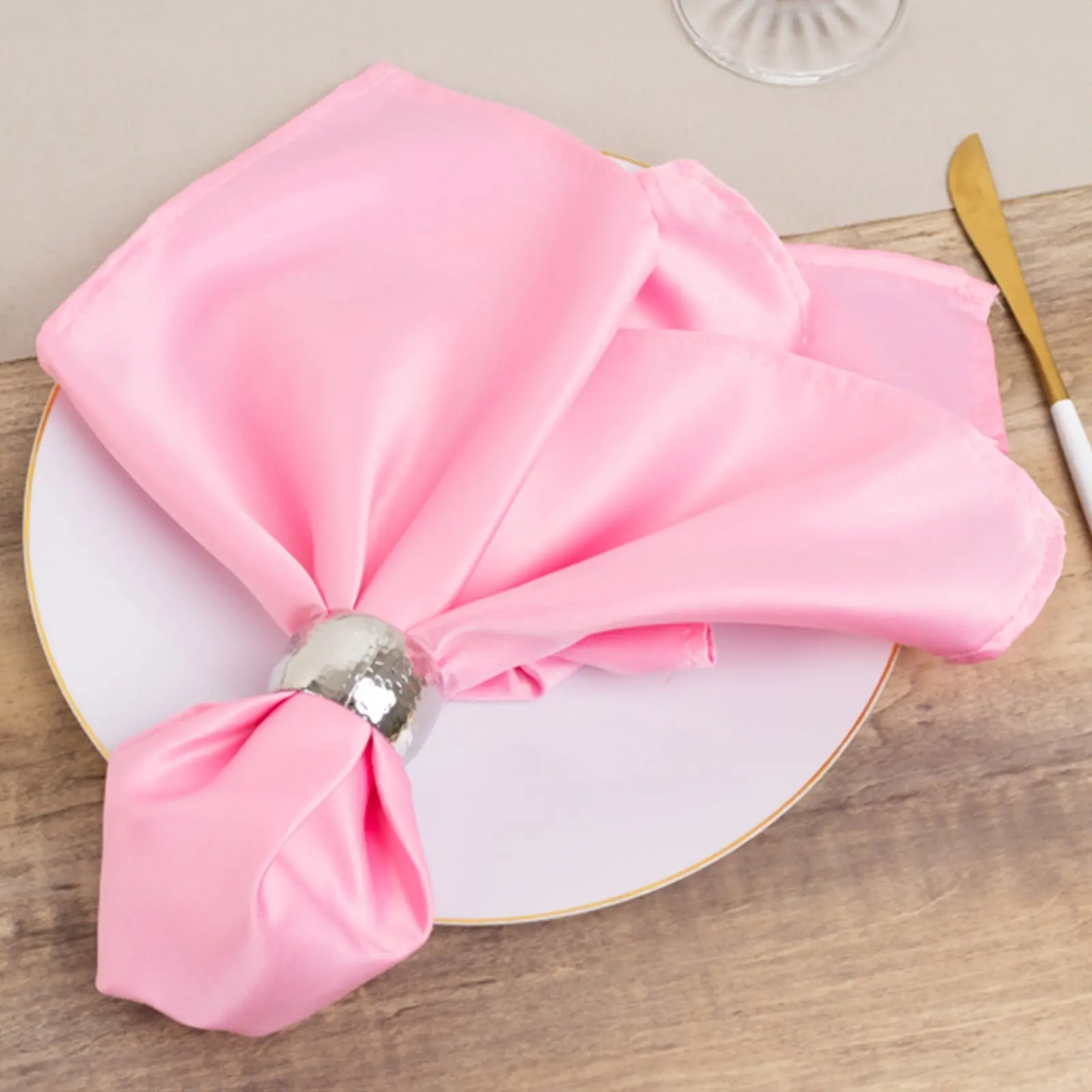 Home Decorative Lamour Satin Napkins, 5-Pack 20"x20" Pink Soft Matte Finish Dinner Napkins, Decorative Napkins