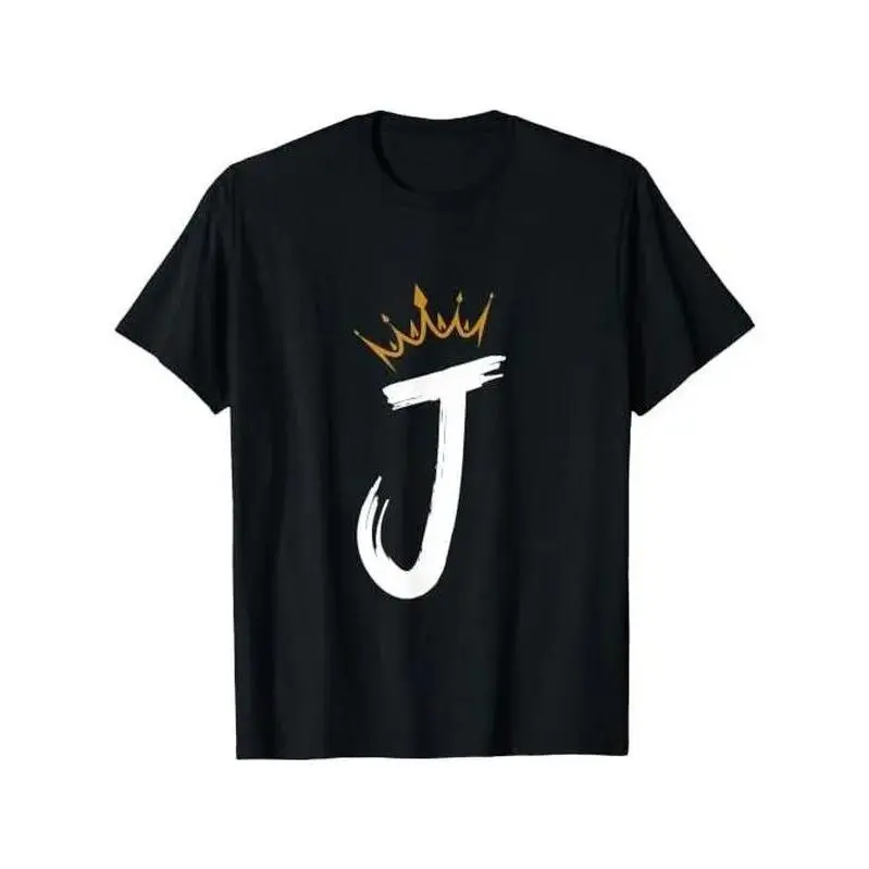 Casual Short-Sleeve Streetwear Top, Custom Letter J Crown Minimal Monogram Initial Name Graphic Round Neck T-Shirt, Shortsleeve, Tshirt, Unisex