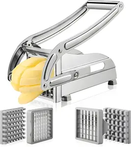 TikTok Top Seller! Stainless Steel French Fry Cutter – 2 Blades, Non-Slip Base | Air Fryer Must-Have – Make Fries Fast | Multi-Purpose Slicer for Veggies & Potatoes Kitchen Gadgets Thick Utensils