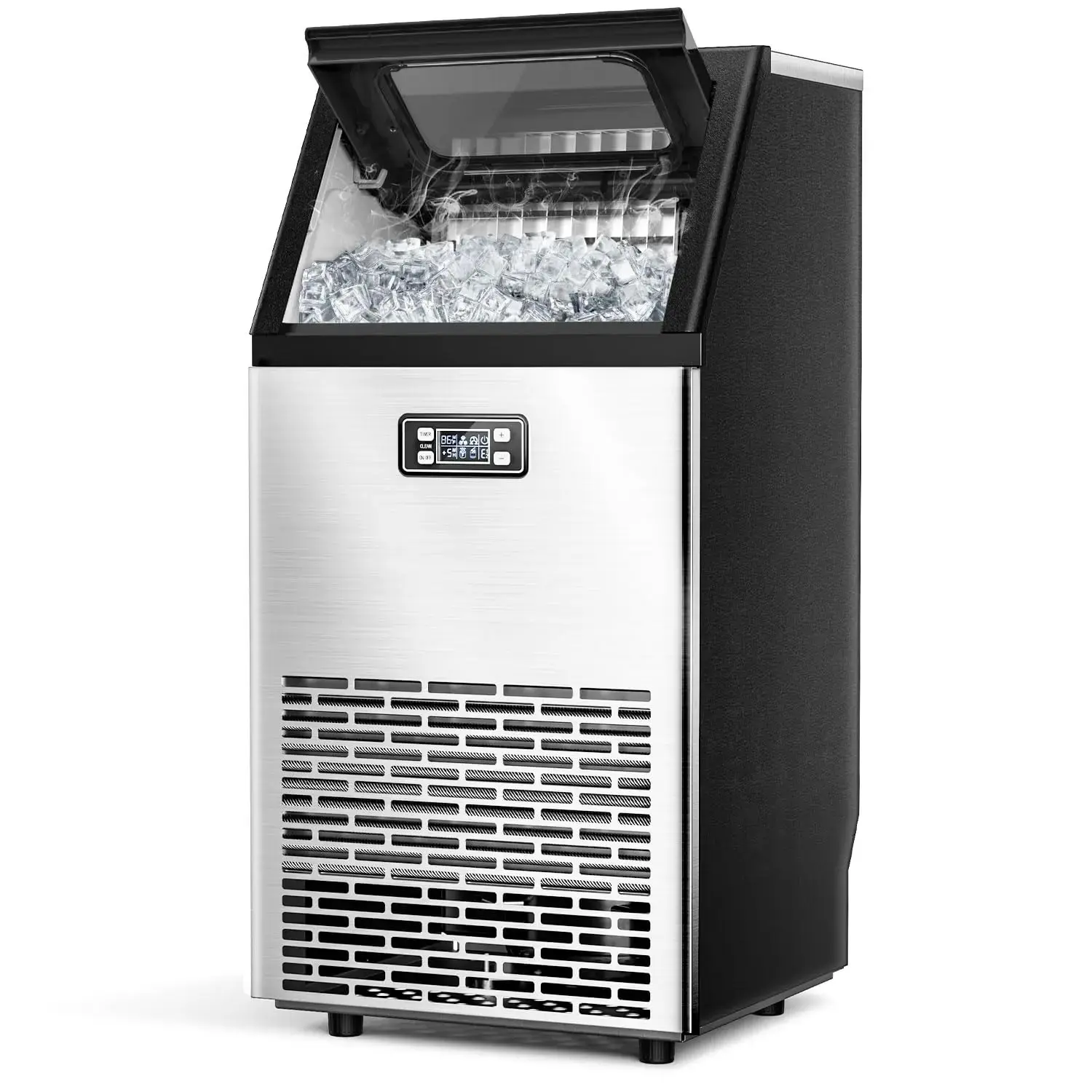 Commercial Ice Maker V2.0, 100 lbs, 2-Way Add Water, Large Ice Maker Self Cleaning, Ice Machine with 24 Hour Timer,33 lbs Basket, Stainless Steel Ice Makers for School, Home, Bar, RV