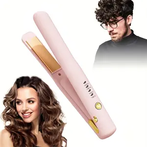 Cordless Hair Straightener 2-in-1 Mini Curling Iron and Straightener Quick Heating 30 Seconds Ceramic Portable USB Rechargeable Travel Styler Suitable for All Hair Types
