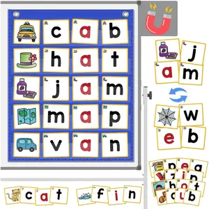 CVC Word Building Pocket Charts with 64 Phonics Flash Cards Kindergarten Classroom Must Haves, CVC Literacy Games for Beginners in Reading and Spelling