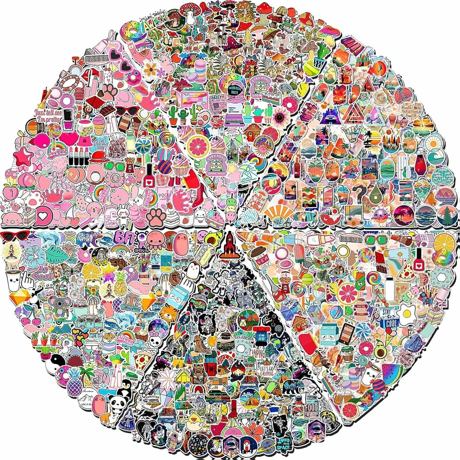 600 PCS Stickers Pack Cute Colorful Waterproof Vinyl Art Stickers for Water Bottles Skateboards Notebooks Laptops Teens Girls Kids Adults High-Quality PVC Adhesive Strong Non-Toxic Dishwasher Safe Decorative Stickers