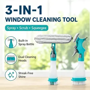 Three-in-One Window Cleaning Set with Professional Scraper & Spray Bottle for Shower Rooms Mirrors Glass Car Windshields Countertops Simple Effective Cleaning Tools