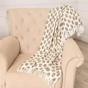 Botanical Block Print Throw Blanket