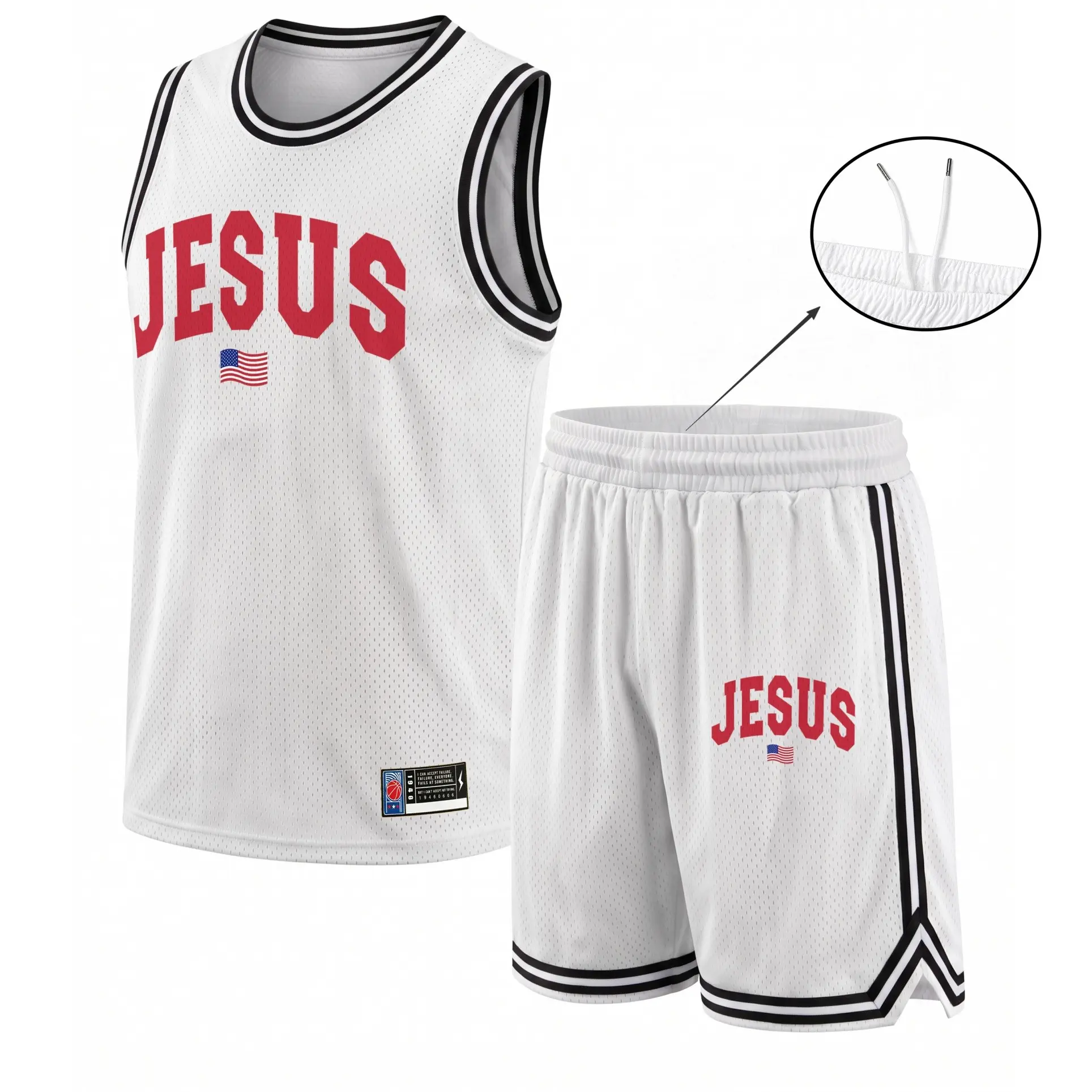 Men’s Jesus Graphic Breathable Mesh Loose-Fit Color-Block Basketball Jersey Set - Sleeveless Athletic Wear Workout Set, Sporty Chic Professional All-Season Uniform for Basketball, Gym, Moisture-Wick, Two-Pieces