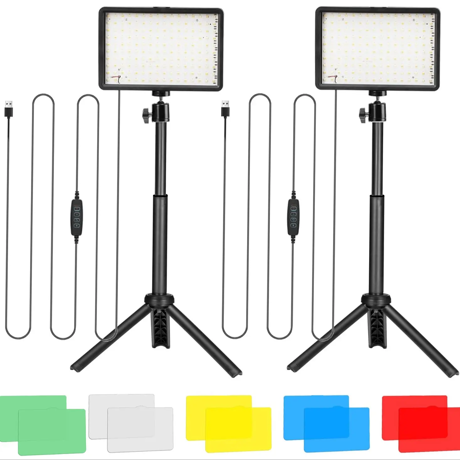 LED Video Light Set, Adjustable Brightness USB Photographic Fill Light with Mini Tripod & Color Filters, Ideal for Studio Shooting & Vlogging, Camera Studio Light, Studio Lighting, Photography Lights