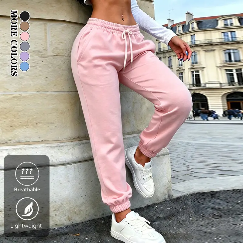 Women's Minimalist Solid Color Cuffed Athletic Pants - Lightweight, Breathable Casual Long Bottoms, Ideal for Summer Daily Life, Home Loungewear, Outdoor Activities, Bottom