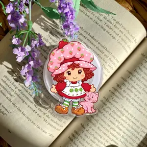 Vintage Cartoon Strawberry Girl Phone Grip for Kindle, Aesthetic Cute Retro Red Hair Doll Phone Holder Stand, Y2K Nostalgia Gift for Women Book Lovers