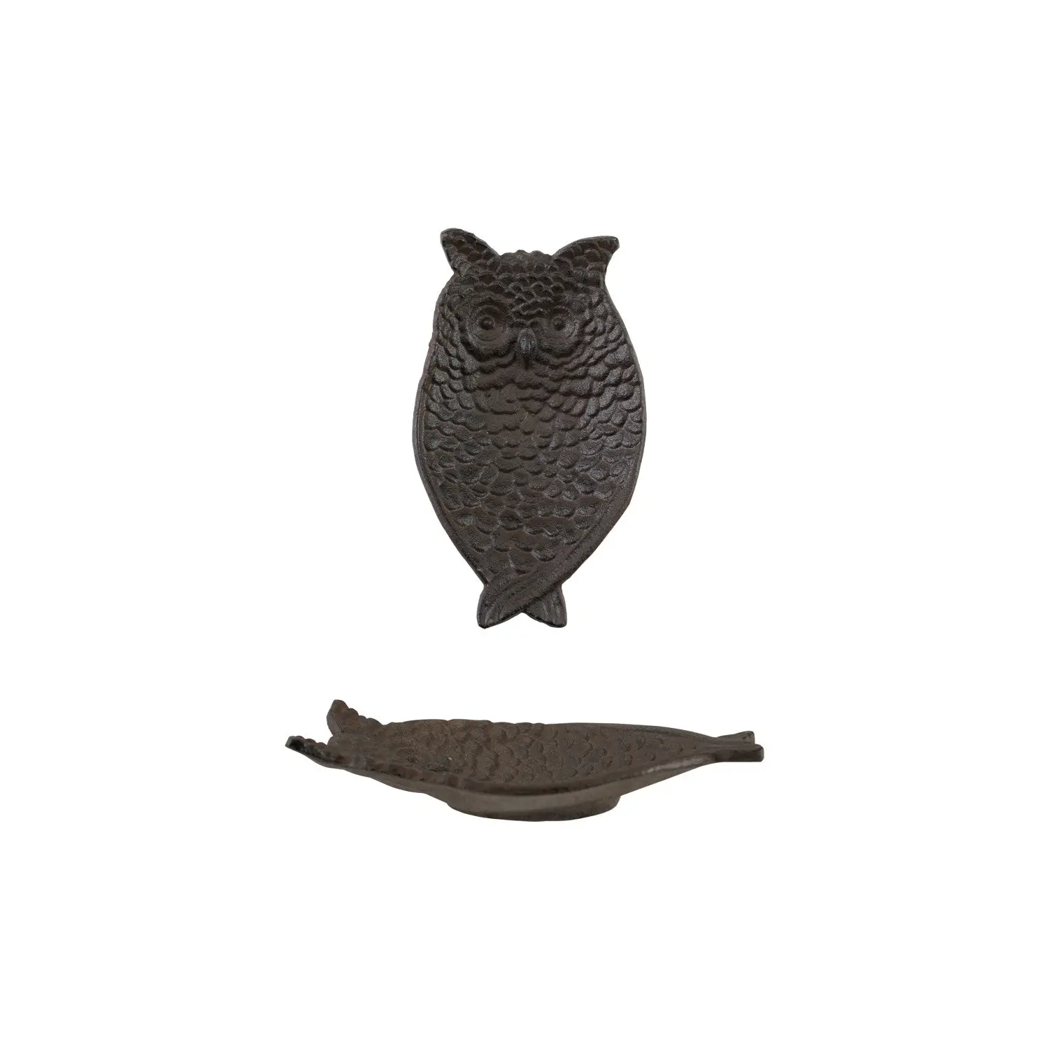 Traditional Vintage Textured Feathers Cast Iron Owl-Animal Theme Plate, Decorative Kitchenware for Tabletop Display Dish