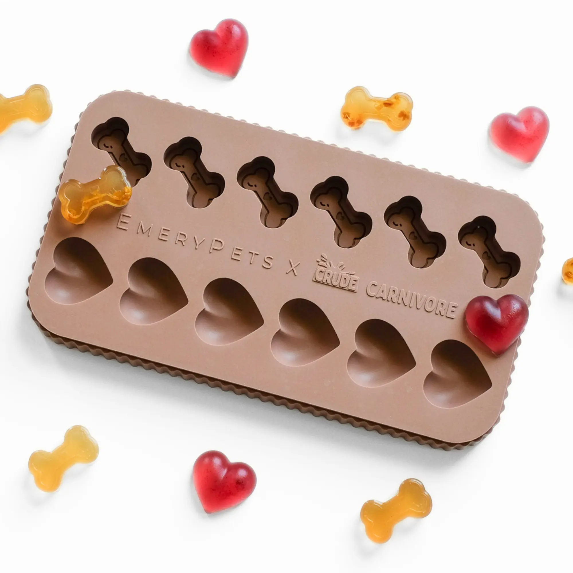 EmeryPets Heart + Bone Treat Mold I Make Frozen, Baked, Gummy Treats, or Make Cute Ice Pops For Yourself! 100% Food Grade Silicone One Hand Accessible