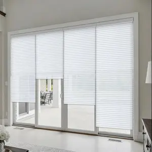 6 Pcs 35 x 110 Inches Temporary Blinds for Indoor Windows No Tools Cut to Size Fabric Paper Pleated Shades Adhesive Privacy Blinds for French Door Sliding Door Light Filtering(White)