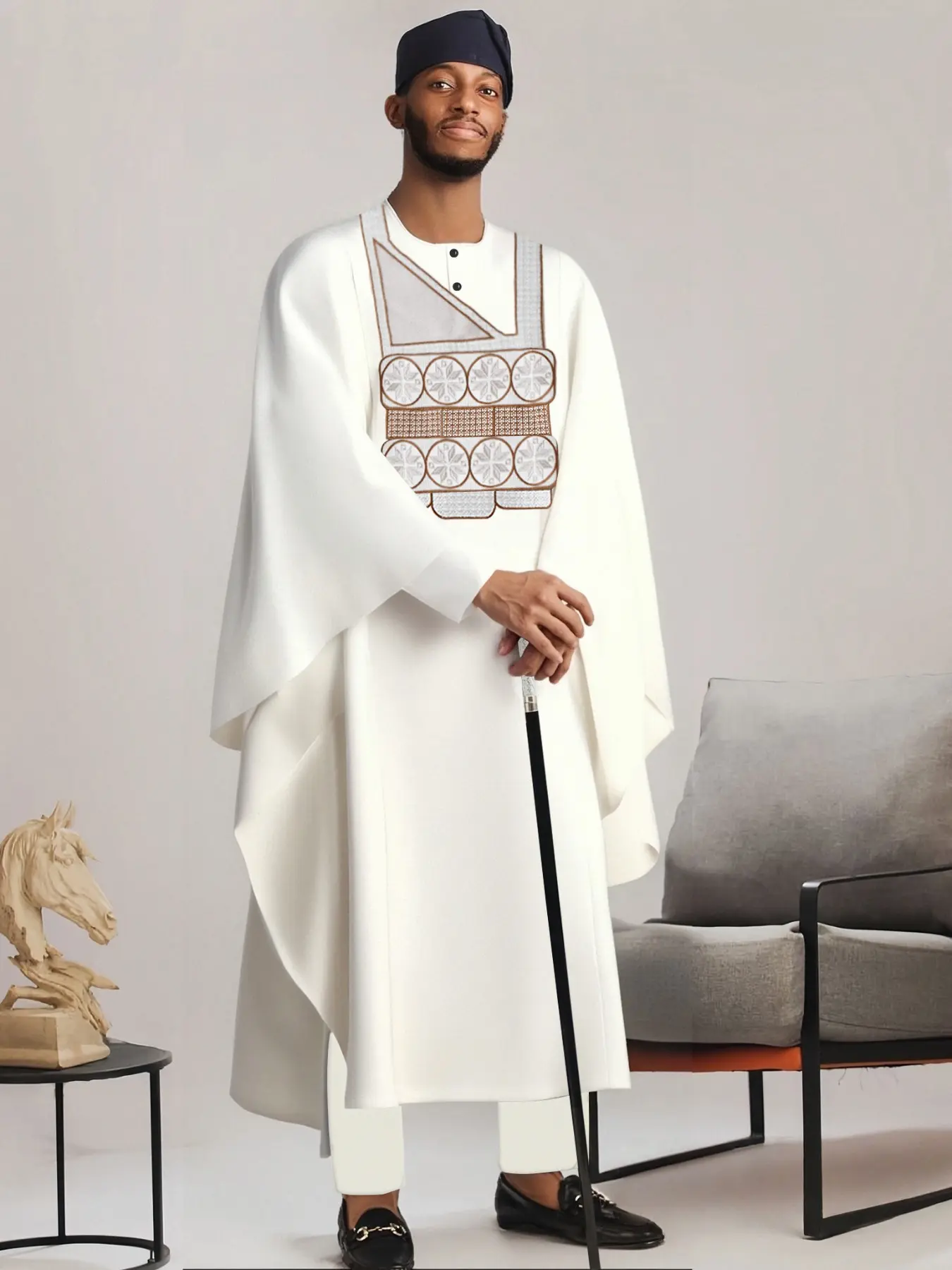 Men's African Style Formal 3-Piece Set, Top Bottom Outer Robe Combo, Trendy New Arrival, Hot Selling Men's Fashion