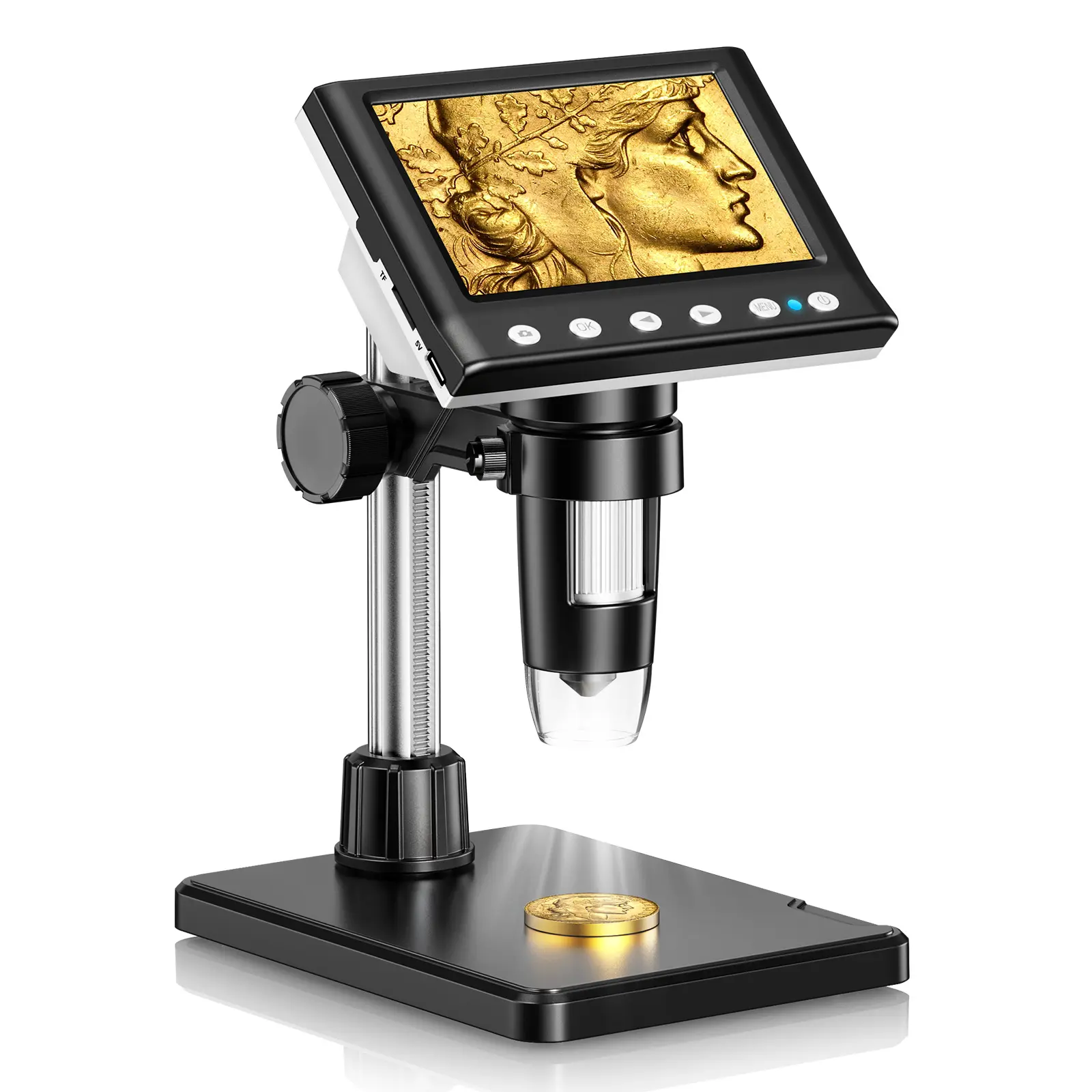 4.3-inch High-Resolution IPS Screen Digital Coin Microscope - 50x-1000x Magnification, 8 LED Lights, Video Capture, Magnify Specimens, Windows PC Compatible for PCB Maintenance, Ideal for Hobbyists