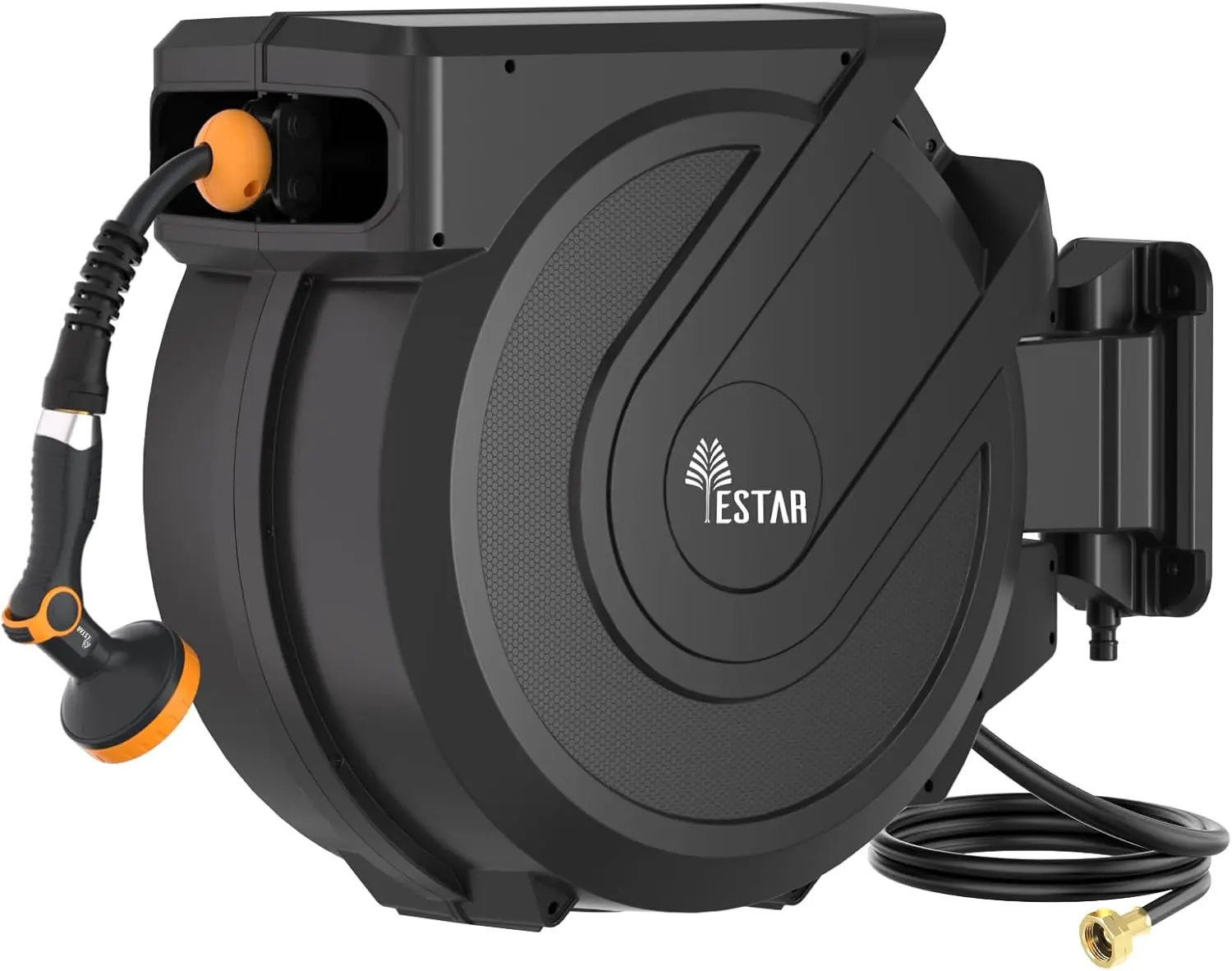 Water Hose Retractable Garden Reel, 5/8 in x 100 ft Heavy Duty Wall-Mounted Unit with 10-Function Sprayer Nozzle, Any Length Lock, Automatic Slow Return System, 180° Swivel Bracket