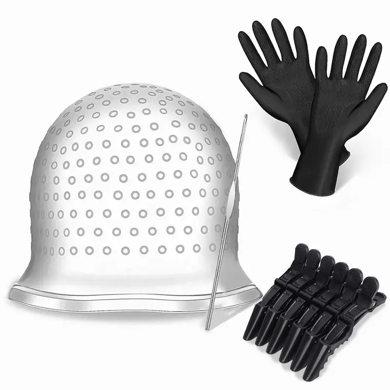 Silicone Hair Dyeing Cap with Gloves & Clips, 1 Set Heatless Hair Care & Styling Tool, Professional Salon Hair Dyeing Product Kit, Hair Styling Tools, Salon Supplies
