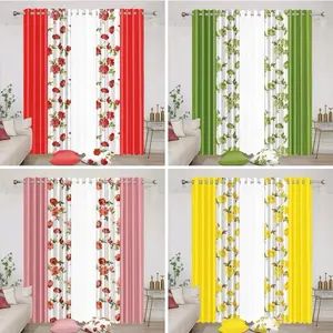 Luxury Floral Curtain Set – 4 Color Options (Red, Green, Pink, Yellow)