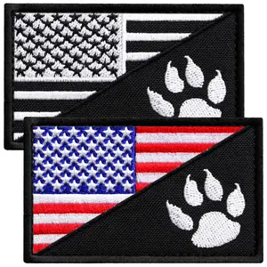 2pcs American Flag Dog Paw Patch Set – Embroidered USA Patches for Dog Harness, Vest, or Backpack Full Color & Blackand White, 3x2 Inches Dense Stitching Reinforced Edges Patriotic Embroidery Designs Rugged Fabric