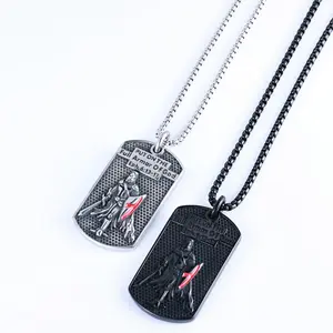 Knight Element Stainless Steel Knights Templar General Double-Sided Engraved Necklace - Men's Lucky Trendy Talisman Necklace