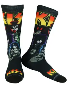 KISS Crew Socks Men's Rock Band Sublimated Group Portrait Design 1-Pair Shoe Size 7-12