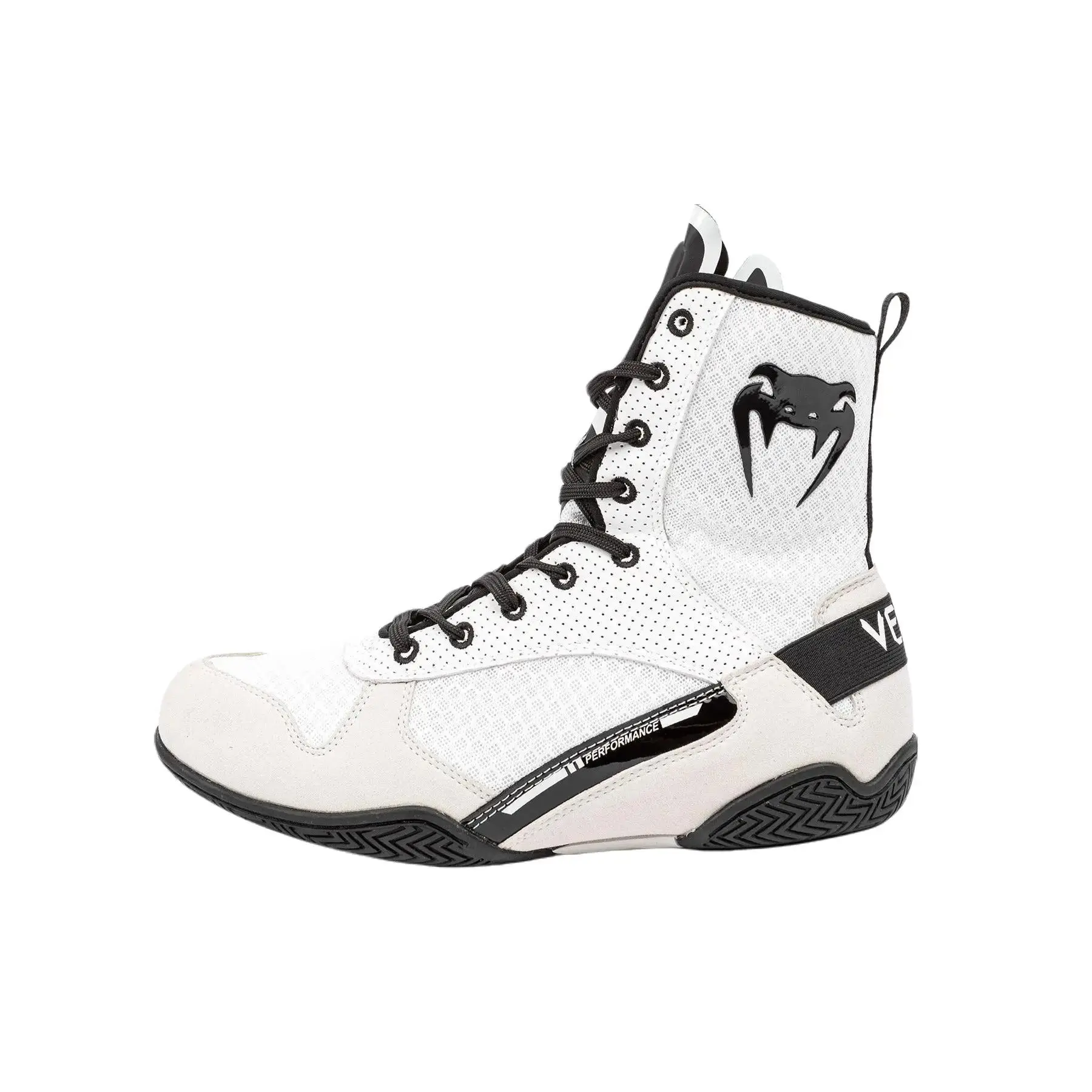 Venum Elite Boxing Shoes - White/Black, Durable Athletic Training Shoes for Fighters, Lightweight Mid-Cut Upper, Comfortable Fit, Superior Grip, Honeycomb Mesh Breathability, Enhanced Control & Support, Boxingshoe, Sporty Men's Boxing Shoes