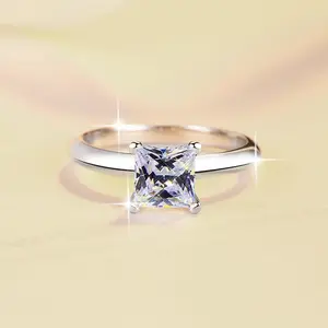 S925 Sterling Silver D Color Four-Claw Princess Square Moissanite Ring, 1.2 Carats - 469