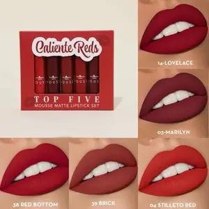 Italia Deluxe Top Five Mousse Matte Lipstick Set Caliente Reds - 14-Lovelace, 39 Brick, 38 Red Bottom, 39 Brick, 04 Stilto Red - Gloss, Lipgloss Makeup