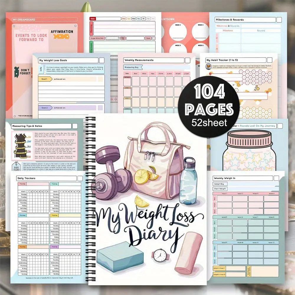 1 Weight Loss Plan and Health Journal - Fitness Notebook Planner with Exercise Log, Meal Planning, Progress Tracking, and Goals - Suitable for Women/Men - Weight Loss, Nutrition, and Workout Journal