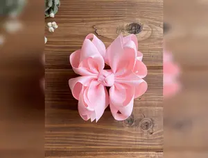 LRC Light Pink Solid Color, 2in1 Stackable Ribbon Hair Bow
