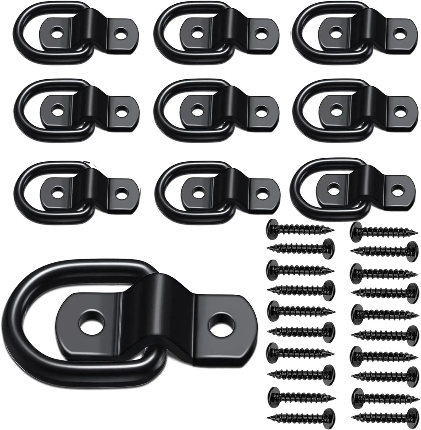 GJANSH D Ring Tie Down Anchor 1/4" Heavy Duty Trailer Anchor Lashing Rings 2400 lbs Capacity Trailers Trucks Bed Anchors Bracket Hooks Kit for SUV,RV,Camper,Van,Car,Boats, Motorcycles Surface Mount