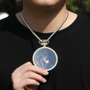 2025 New Personalized Fashion Hip Hop Jewelry XL Big Round Photo Pendant Gold Silver Rose DIY Necklace
